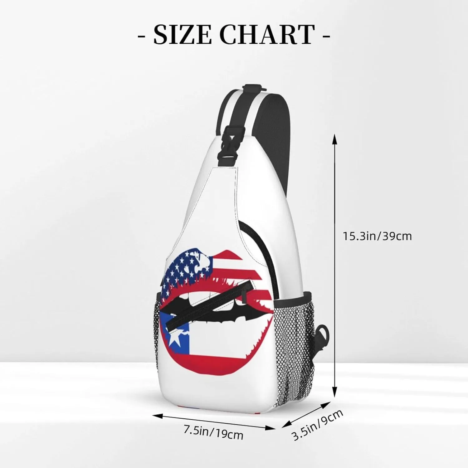 Chile Chilean American Flag Lips Crossbody Bags Sling Backpack Cross Chest Bag Sports Shoulder Bag Gym Fanny Pack Adjustable Cycling Daypack Diagonally Rucksack for Running