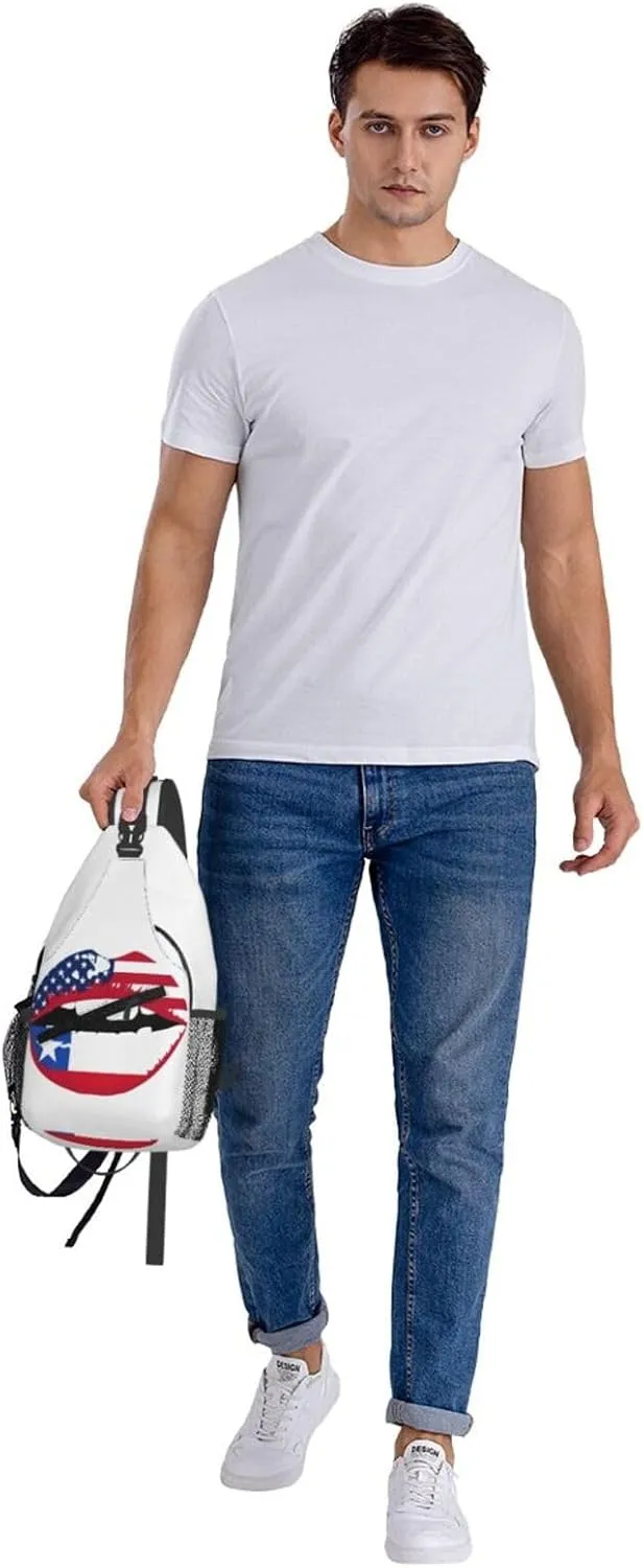 Chile Chilean American Flag Lips Crossbody Bags Sling Backpack Cross Chest Bag Sports Shoulder Bag Gym Fanny Pack Adjustable Cycling Daypack Diagonally Rucksack for Running