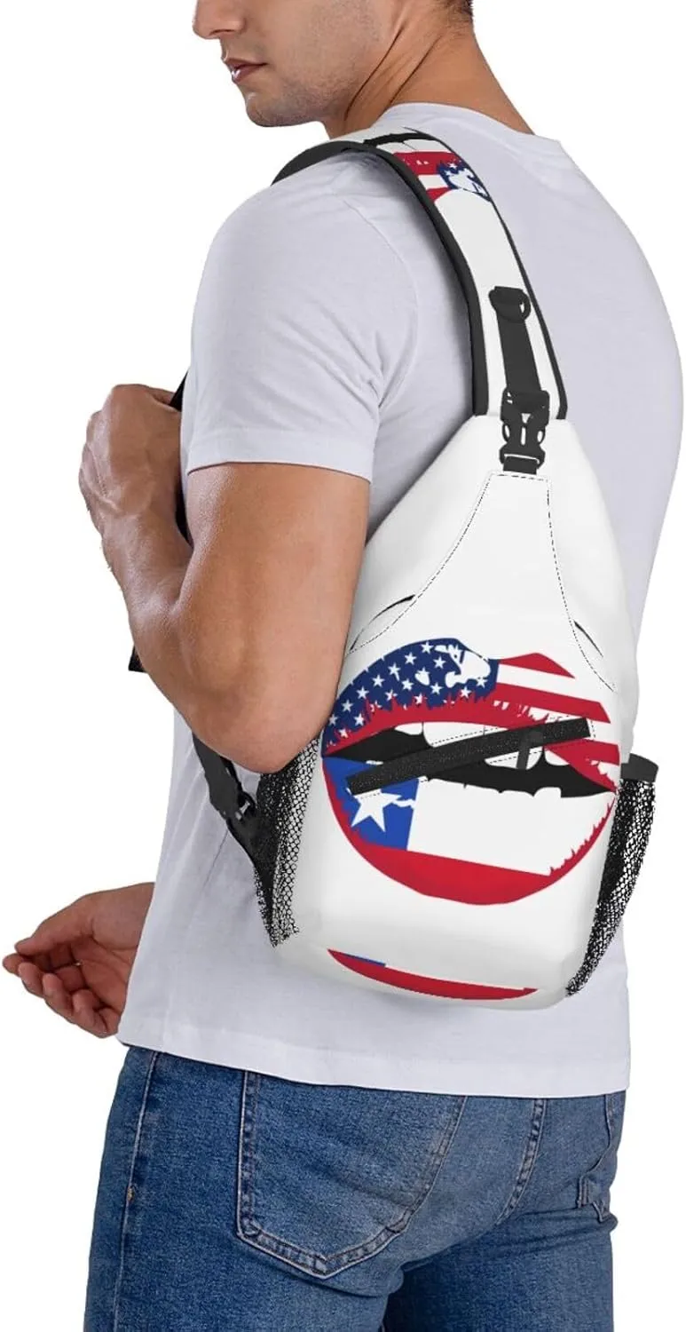 Chile Chilean American Flag Lips Crossbody Bags Sling Backpack Cross Chest Bag Sports Shoulder Bag Gym Fanny Pack Adjustable Cycling Daypack Diagonally Rucksack for Running