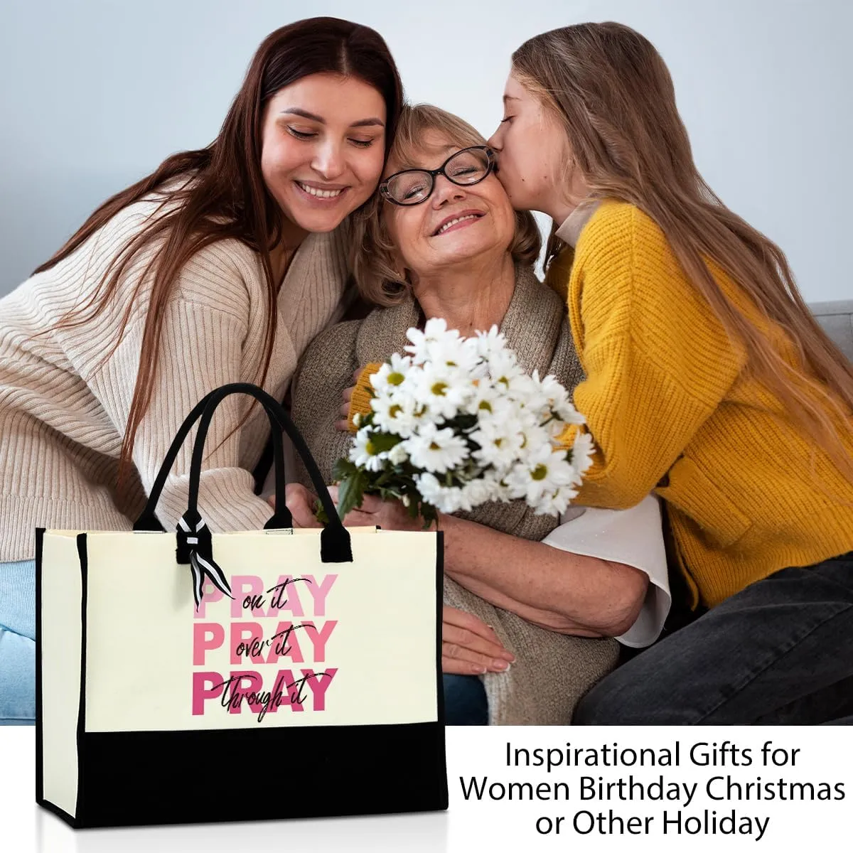 Christian Gifts for Women, Inspirational Religious Birthday Christmas Canvas Tote bag for Women, Work Beach Grocery Bag