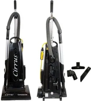 Cirrus CR9100 Commercial Bagged Upright Vacuum Cleaner | 50’ 3-Wire Quick-Change Cord, Metal Telescopic Wand, and 14" Brushroll | Clean Air Bypass Motor and HEPA Filtration with HEPA Type Bags
