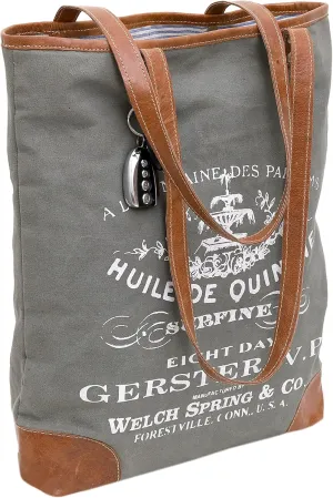 CLA Upcycled Canvas & Leather Handbag 16 Inch Height & Cowhide Tote Bag, Canvas Handbags for women
