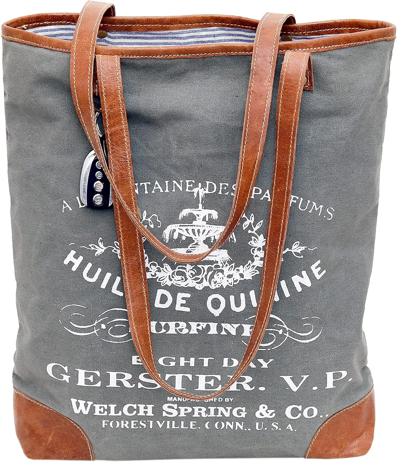 CLA Upcycled Canvas & Leather Handbag 16 Inch Height & Cowhide Tote Bag, Canvas Handbags for women