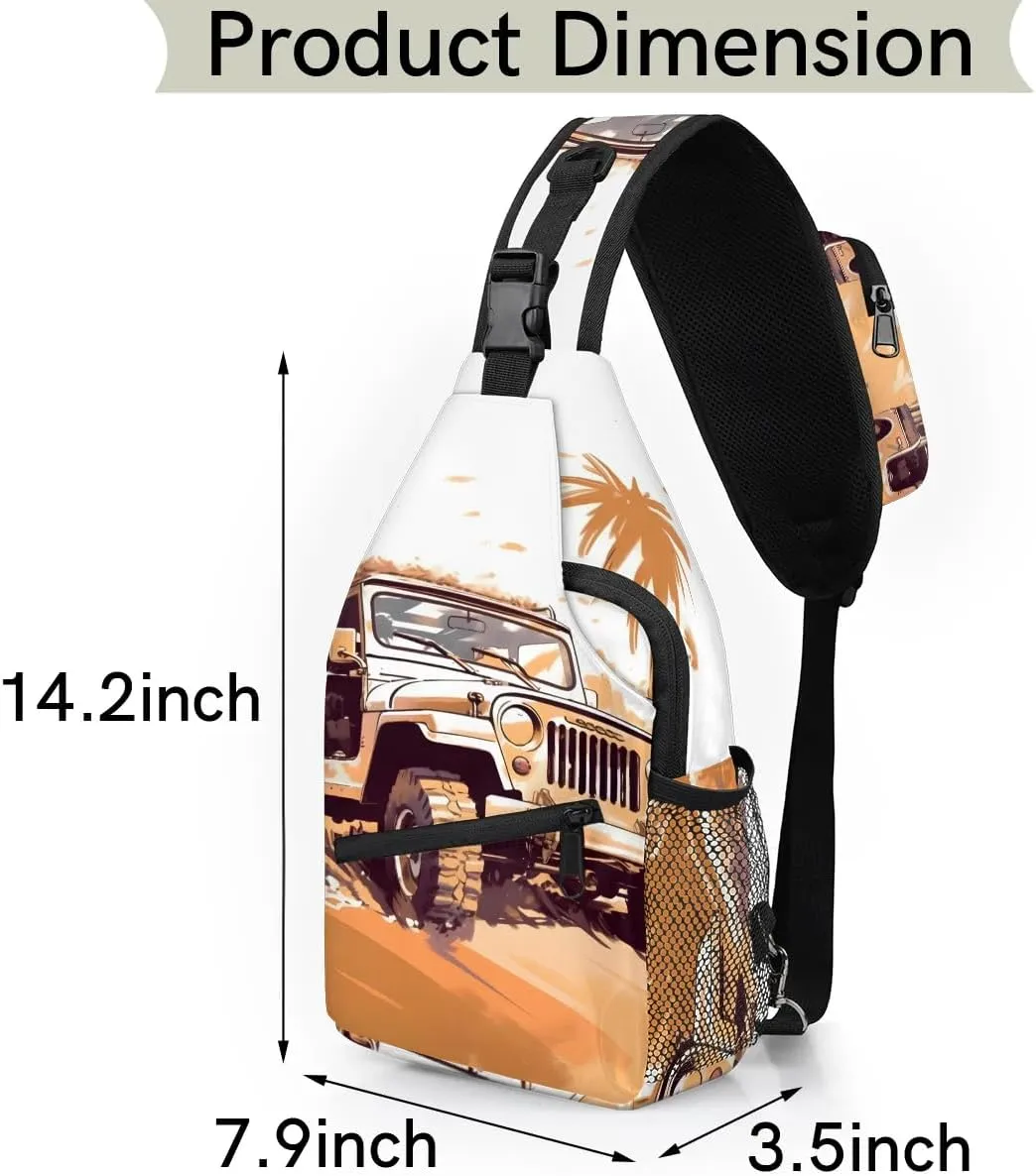 Classic Car Design Sling Bag for Women Men, Waterproof Crossbody Sling Backpack Travel Outdoor Sports Chest Bag