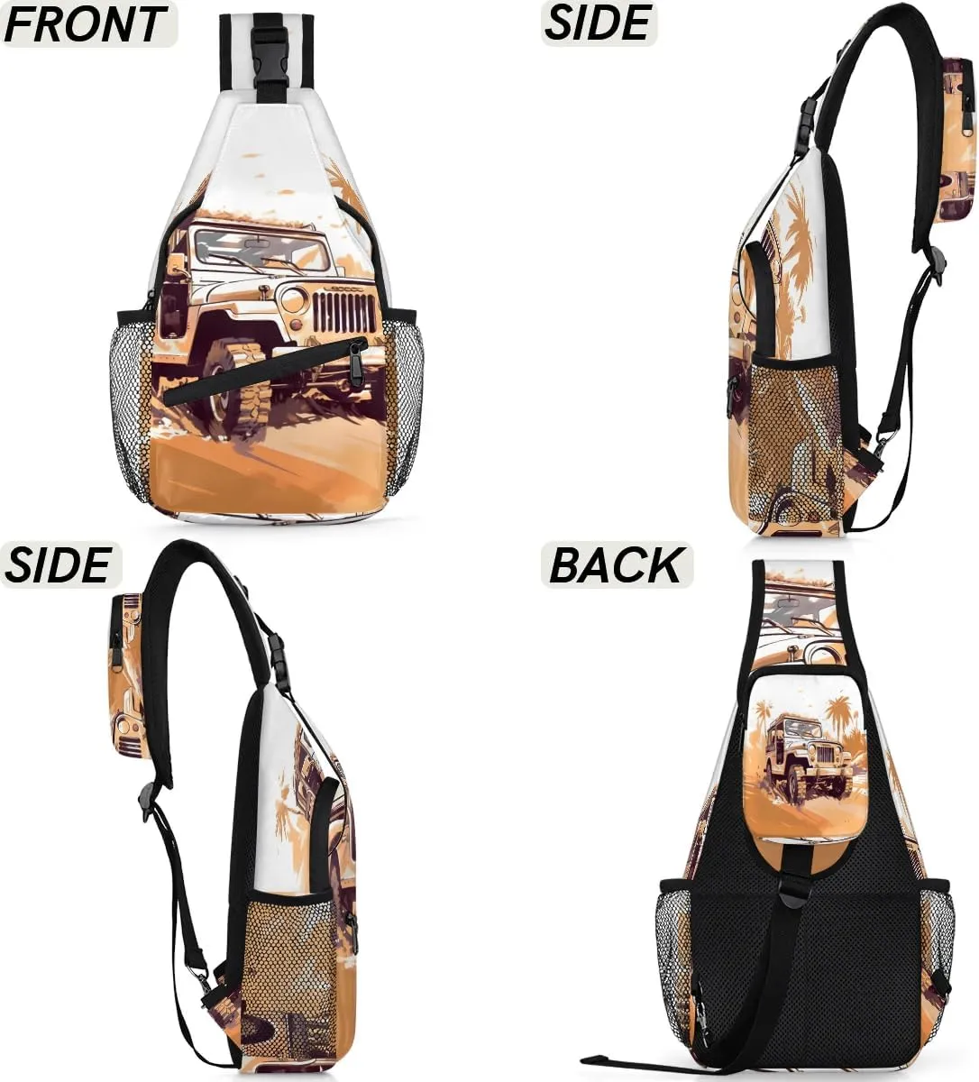 Classic Car Design Sling Bag for Women Men, Waterproof Crossbody Sling Backpack Travel Outdoor Sports Chest Bag