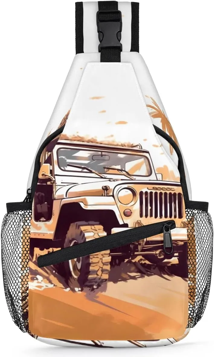 Classic Car Design Sling Bag for Women Men, Waterproof Crossbody Sling Backpack Travel Outdoor Sports Chest Bag