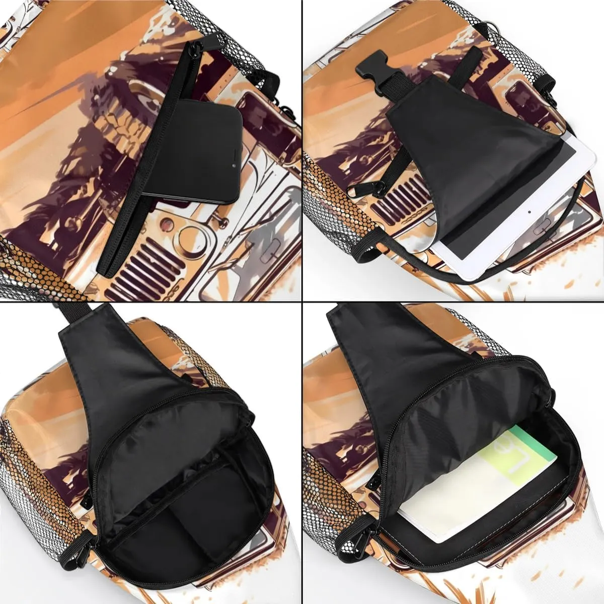 Classic Car Design Sling Bag for Women Men, Waterproof Crossbody Sling Backpack Travel Outdoor Sports Chest Bag