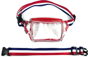 Clear Fanny Pack with Reflective Piping and 30" Extender - Stadium Approved Transparent Belt Bag, Adjustable for Concerts, Festivals, and Sports Events (Red)