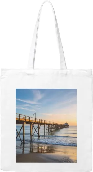 Coastal Pier Print Canvas Handbags - Hot Stamping,Grocery Shopping,Washable Canvas Bags With Handles