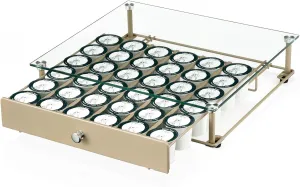 Coffee Pod Holder With Tempered Glass Top Drawer - Compatible With K Cup Pods, Holds 36 - Storage Organizer for Shop, Office, Kitchen Counter 14 13 3 in