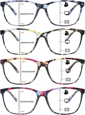 COJWIS Multifocus Progressive Reading Glasses for Women/Men - 4 Pack Bifocal Computer/Book Readers Blue Light Blocking With Spring Hinge(4 Mix,4.0x)