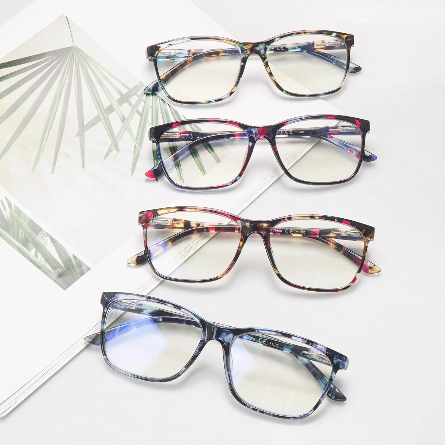 COJWIS Multifocus Progressive Reading Glasses for Women/Men - 4 Pack Bifocal Computer/Book Readers Blue Light Blocking With Spring Hinge(4 Mix,4.0x)