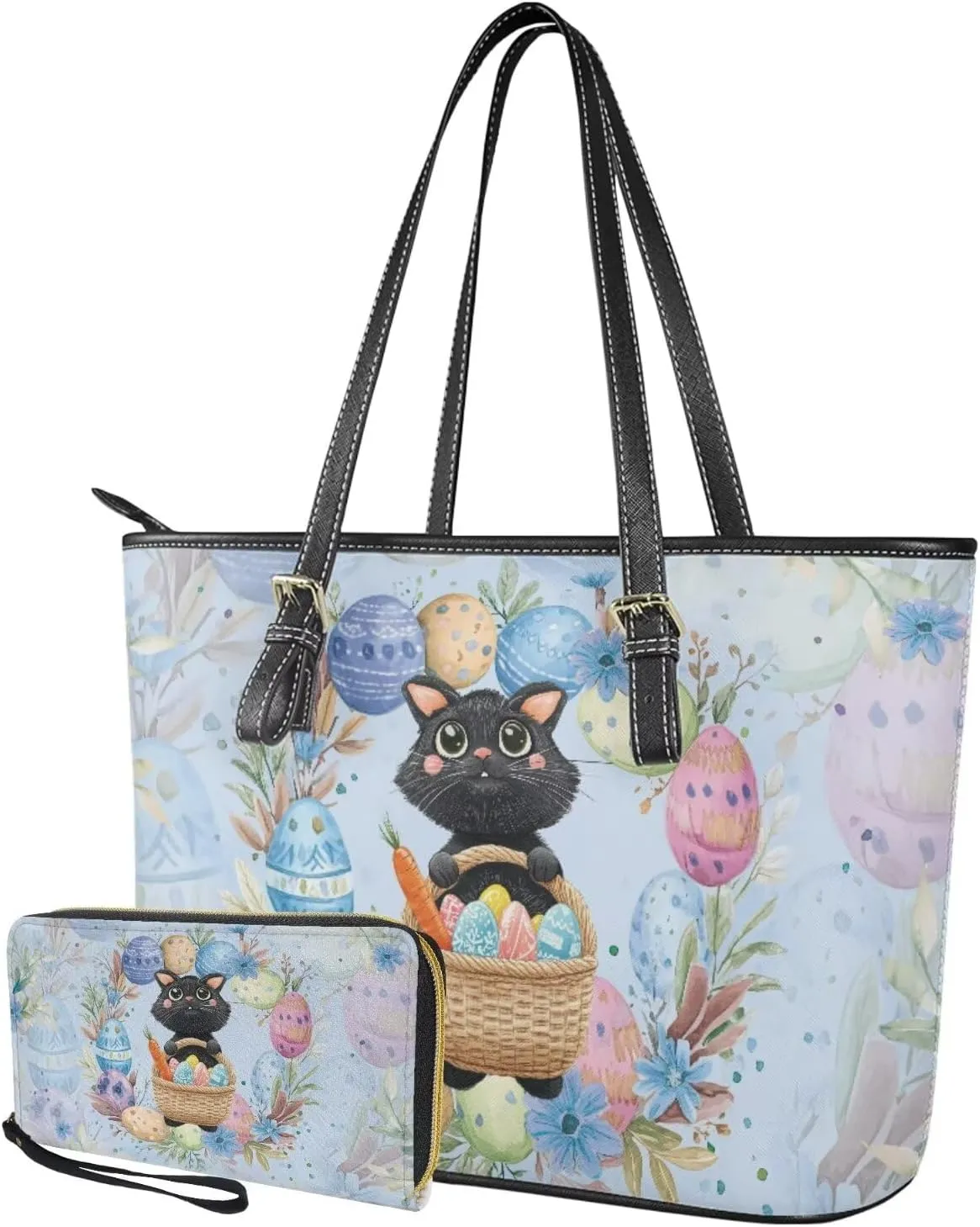 Coldinair Easter Handbag Tote Bag for Women Ladies Top Handle Purse and Wallet Set Leather Tote Purse for Women