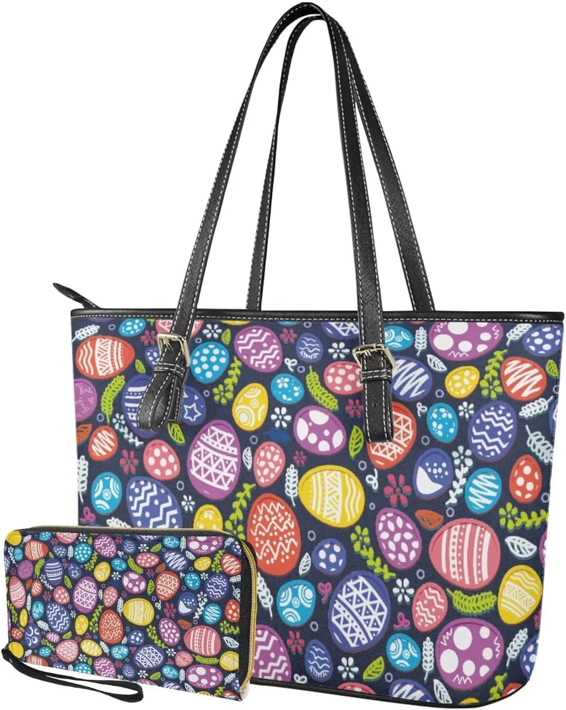 Coldinair Easter Handbag Tote Bag for Women Ladies Top Handle Purse and Wallet Set Leather Tote Purse for Women