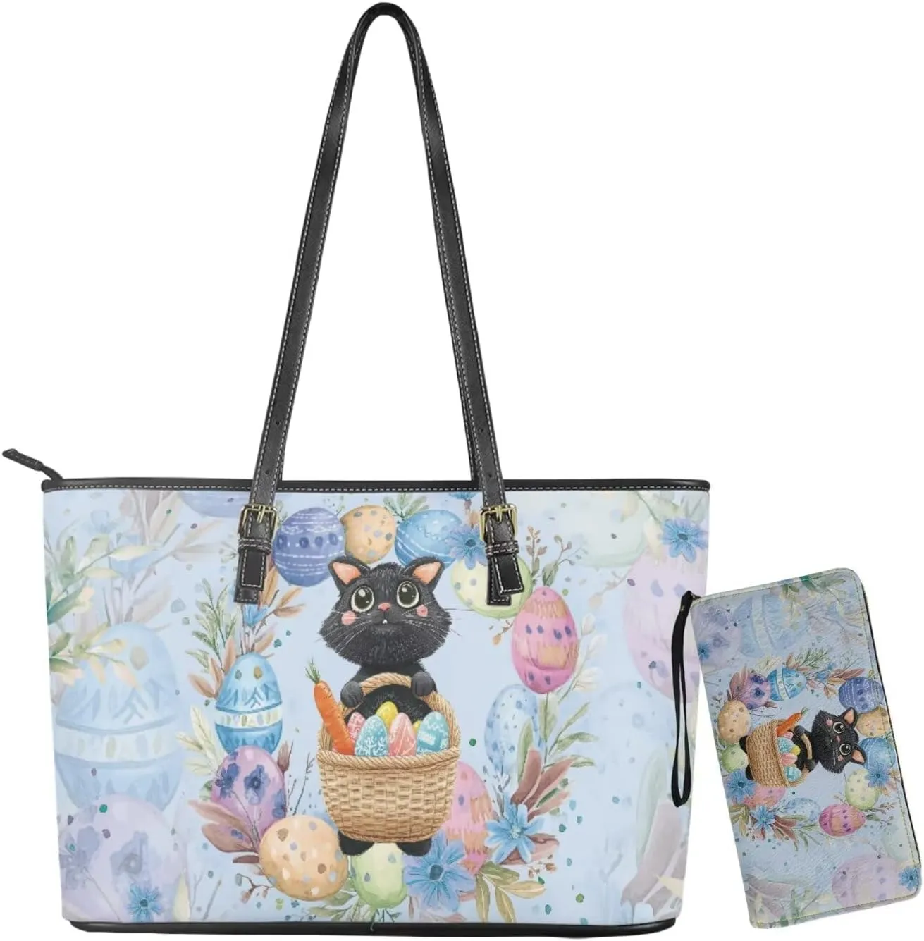 Coldinair Easter Handbag Tote Bag for Women Ladies Top Handle Purse and Wallet Set Leather Tote Purse for Women