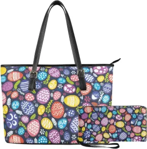 Coldinair Easter Handbag Tote Bag for Women Ladies Top Handle Purse and Wallet Set Leather Tote Purse for Women