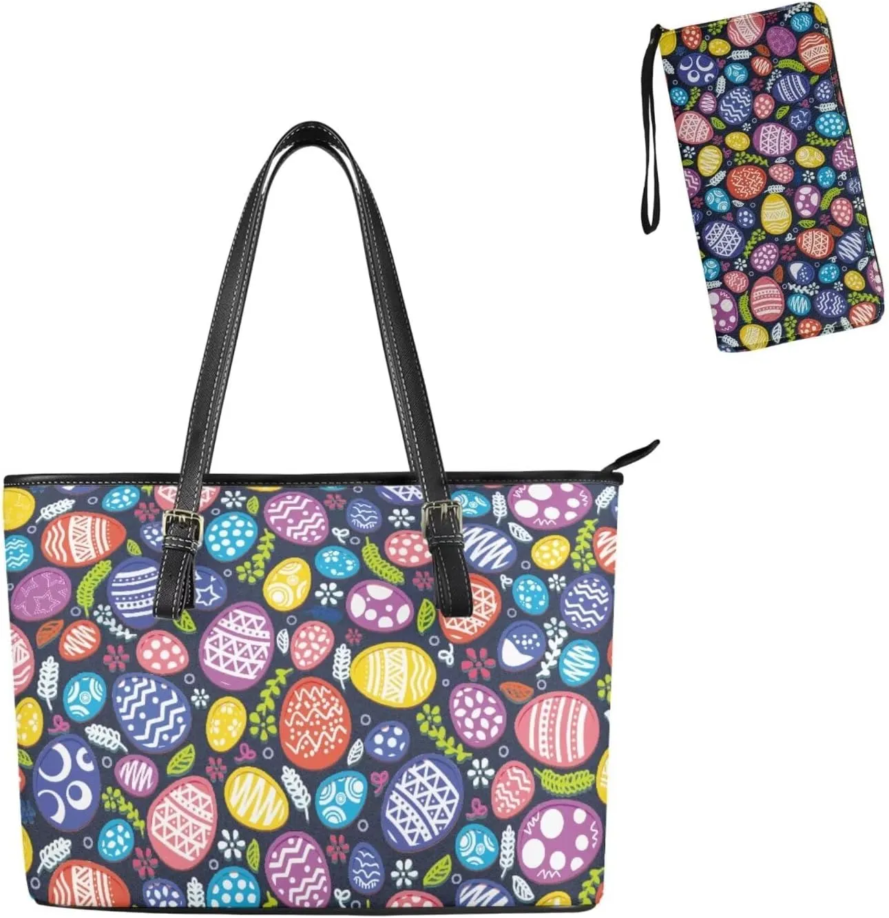 Coldinair Easter Handbag Tote Bag for Women Ladies Top Handle Purse and Wallet Set Leather Tote Purse for Women