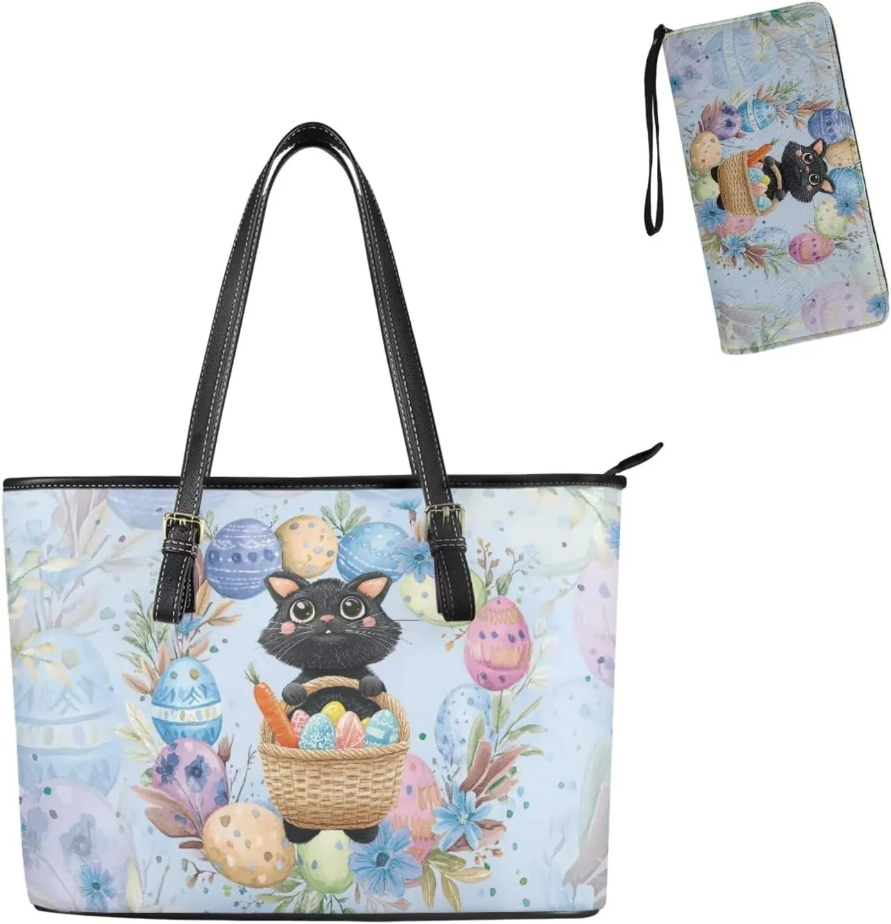 Coldinair Easter Handbag Tote Bag for Women Ladies Top Handle Purse and Wallet Set Leather Tote Purse for Women