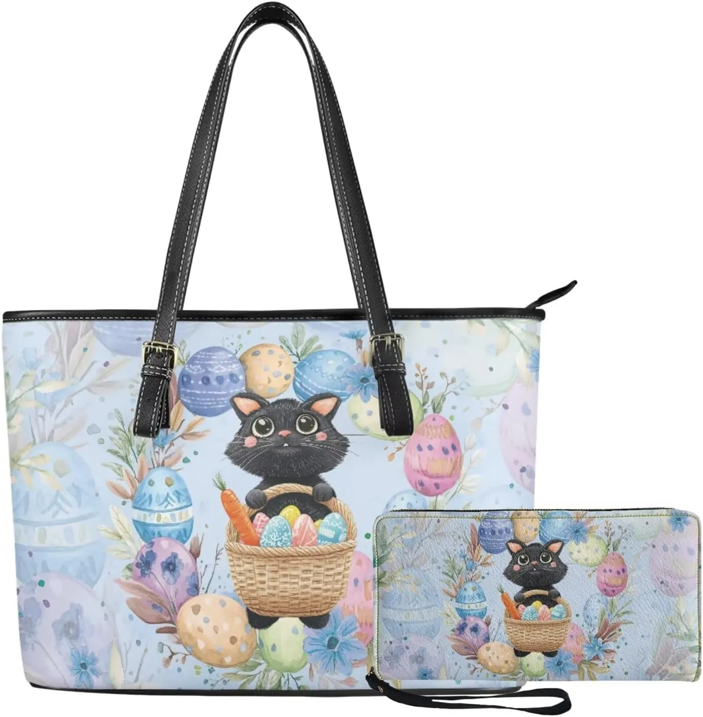 Coldinair Easter Handbag Tote Bag for Women Ladies Top Handle Purse and Wallet Set Leather Tote Purse for Women