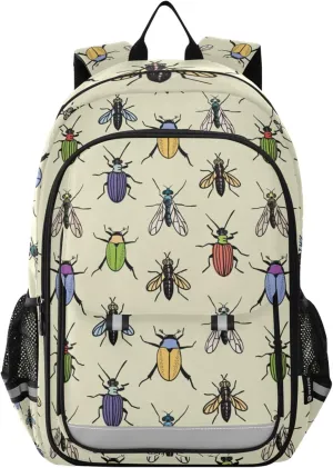 Colorful Bugs Beetles Insects Backpack Lightweight Bookbag Travel Laptop Backpack College School Computer Bag with Reflective Stripes