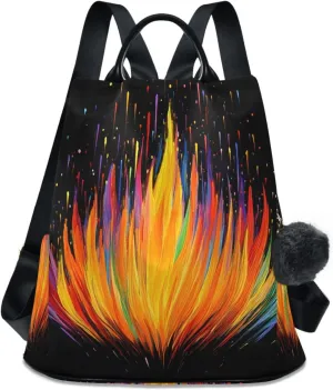 Colorful Flames Backpack for Women Anti Theft Large Fashion Travel Shoulder Bag Purse Rucksack Lightweight