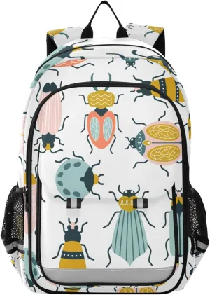 Colorful Insects Beetle and Bugs Backpack Lightweight Bookbag Travel Laptop Backpack College School Computer Bag with Reflective Stripes