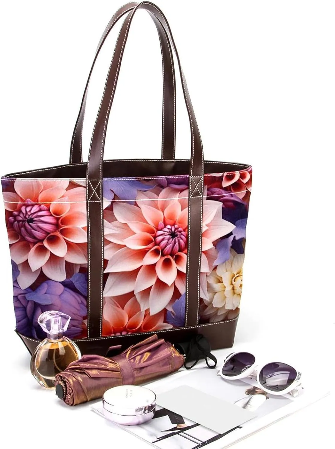 Colorful Petal Flowers-1035 Shoulder Purses for Women Large Soft Washed Leather Purses and Durable Handbags