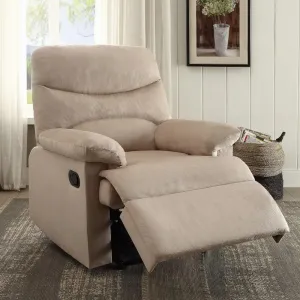 Comfortable Motion Reclining Chair with Memory Foam Seating and Pillow Top Arms, Light Brown