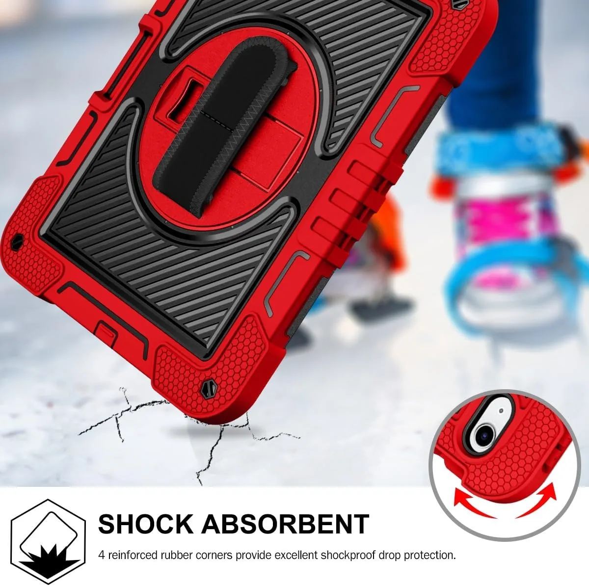 Compatible with iPad 10th Generation 10.9 inch 2022 CASE,Heavy Duty Rugged Shockproof Protective Case with Hand Strap/Shoulder Strap Stable Kickstand Silicone Shell(Vermelho)