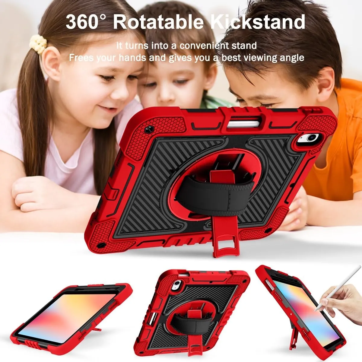 Compatible with iPad 10th Generation 10.9 inch 2022 CASE,Heavy Duty Rugged Shockproof Protective Case with Hand Strap/Shoulder Strap Stable Kickstand Silicone Shell(Vermelho)