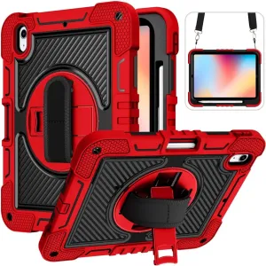 Compatible with iPad 10th Generation 10.9 inch 2022 CASE,Heavy Duty Rugged Shockproof Protective Case with Hand Strap/Shoulder Strap Stable Kickstand Silicone Shell(Vermelho)