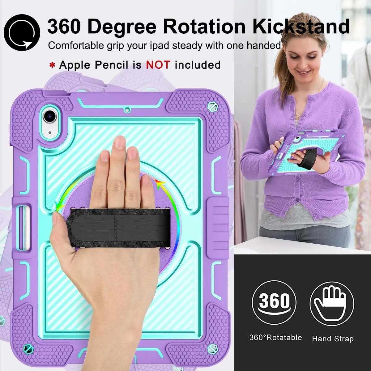 Compatible with iPad 11th Gen A16 11 Inch 2025,Heavy Duty Rugged Case Shockproof Protective Case Kickstand Case Compatible with 11th Generation (A16) 11-inch 2025(Purple)