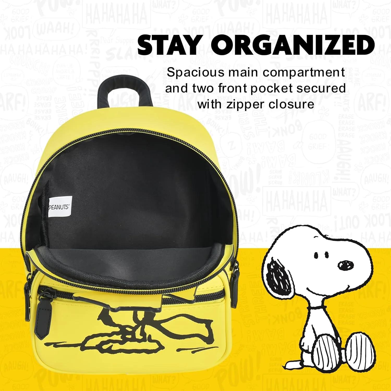 Concept One Peanuts Mini Backpack, Small Travel Bag for Men and Women, Woodstock, 9 Inch
