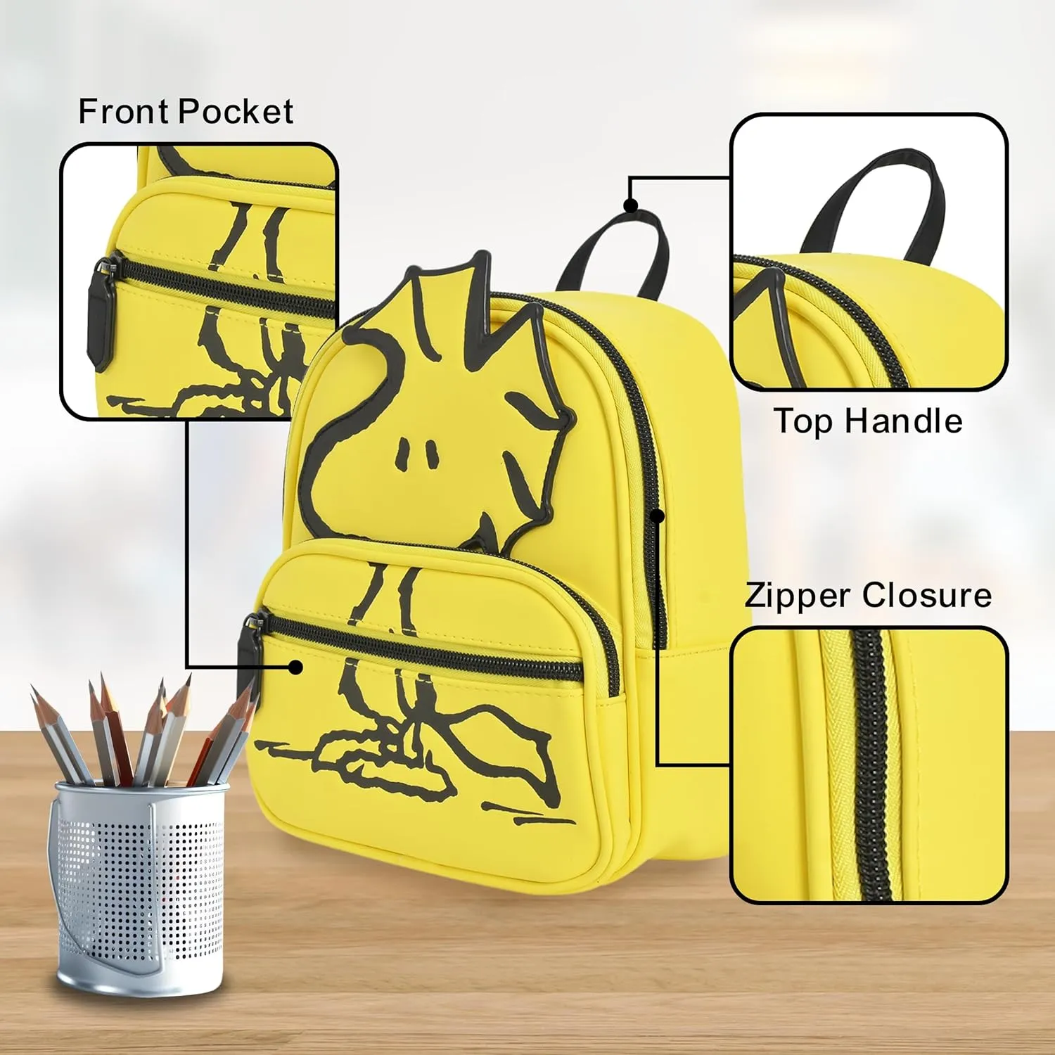 Concept One Peanuts Mini Backpack, Small Travel Bag for Men and Women, Woodstock, 9 Inch
