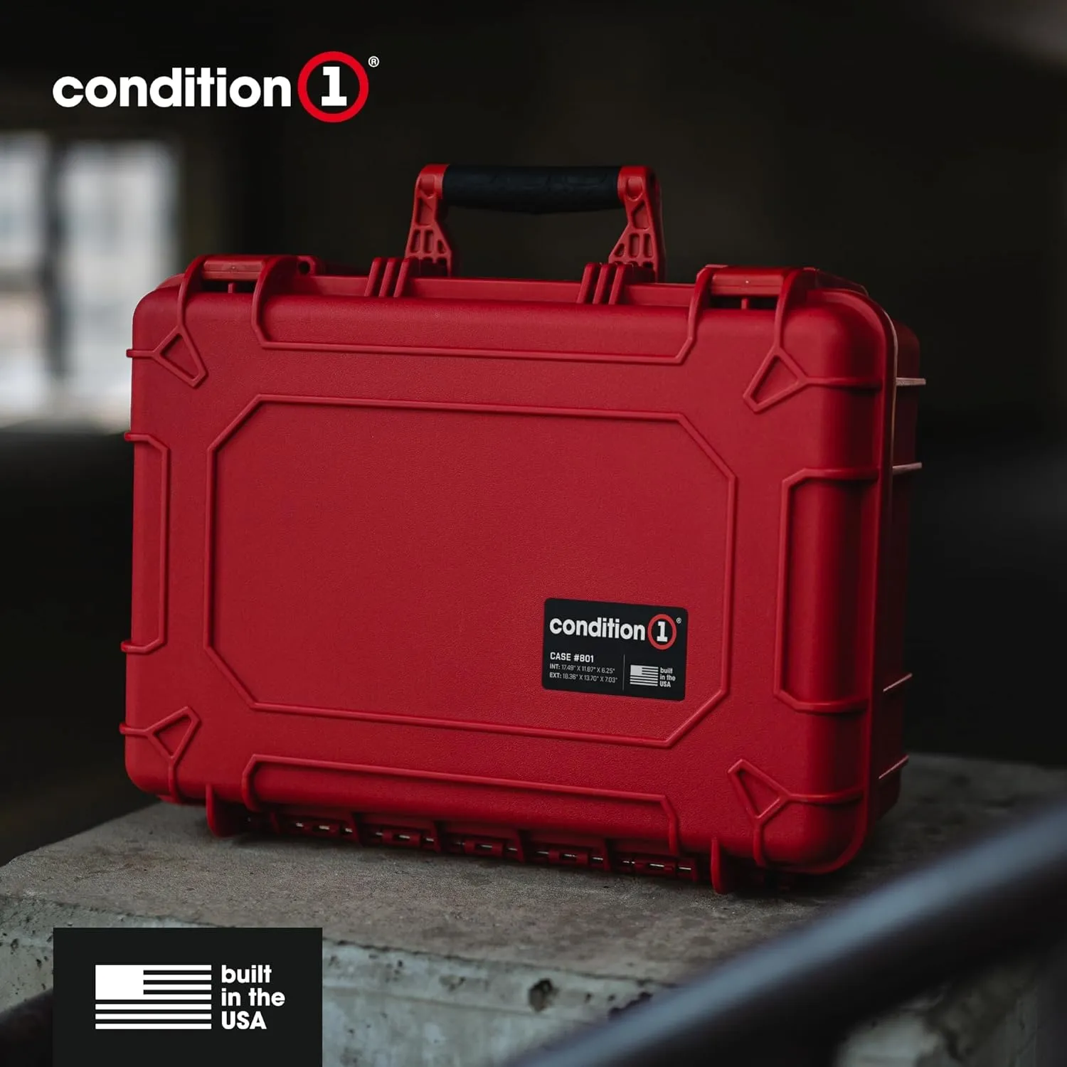 Condition 1 18" Medium Waterproof Hard Case with Foam, Model 801, Portable Protective Storage, Box for Travel, Tactical Gear, Made in USA, 18.36"x13.70"x 7.03" Yellow