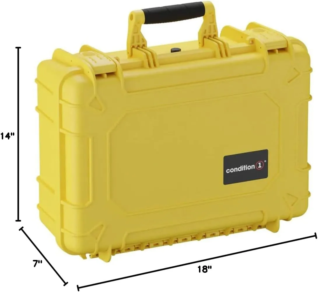 Condition 1 18" Medium Waterproof Hard Case with Foam, Model 801, Portable Protective Storage, Box for Travel, Tactical Gear, Made in USA, 18.36"x13.70"x 7.03" Yellow