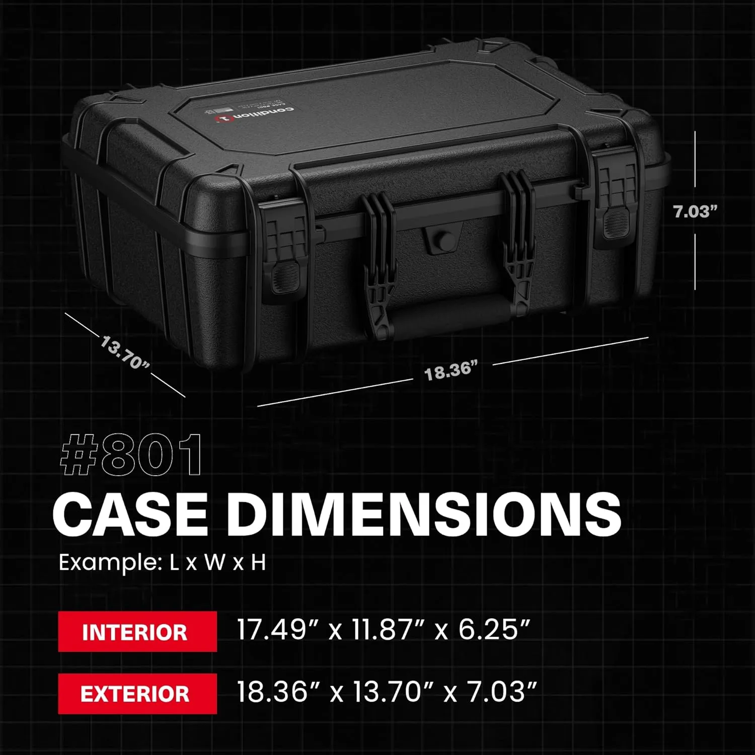 Condition 1 18" Medium Waterproof Hard Case with Foam, Model 801, Portable Protective Storage, Box for Travel, Tactical Gear, Made in USA, 18.36"x13.70"x 7.03" Yellow