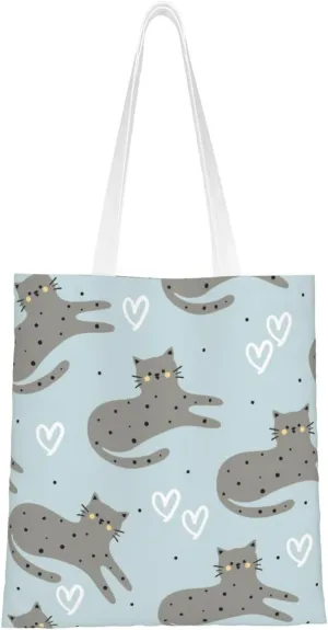 Cool Cat Seamless Diagram Tote Bag for Women Canvas Shopping Bags Reusable Large Capacity Casual Shoulder Handbags Grocery Bags DIY Gift Bags