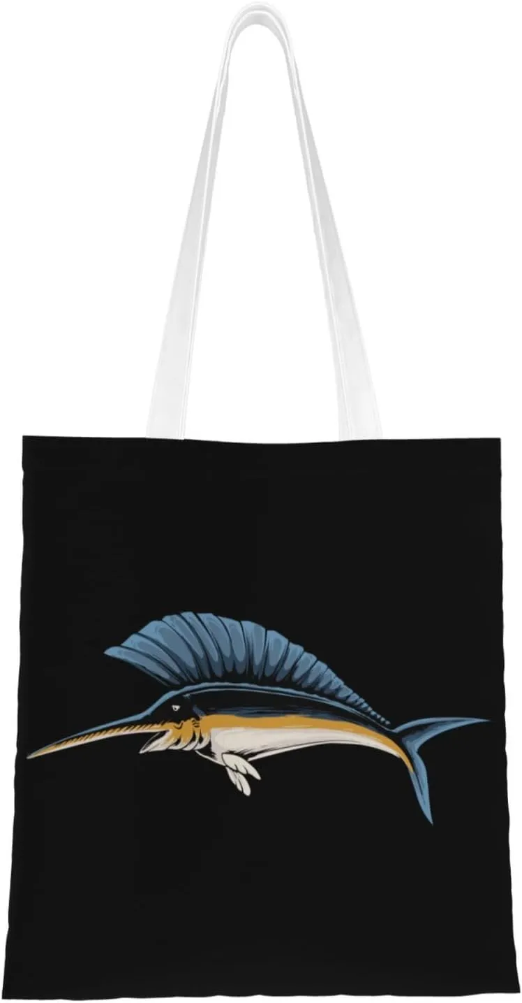 Cool Sailfish Tote Bag for Women Canvas Shopping Bags Reusable Large Capacity Casual Shoulder Handbags Grocery Bags DIY Gift Bags