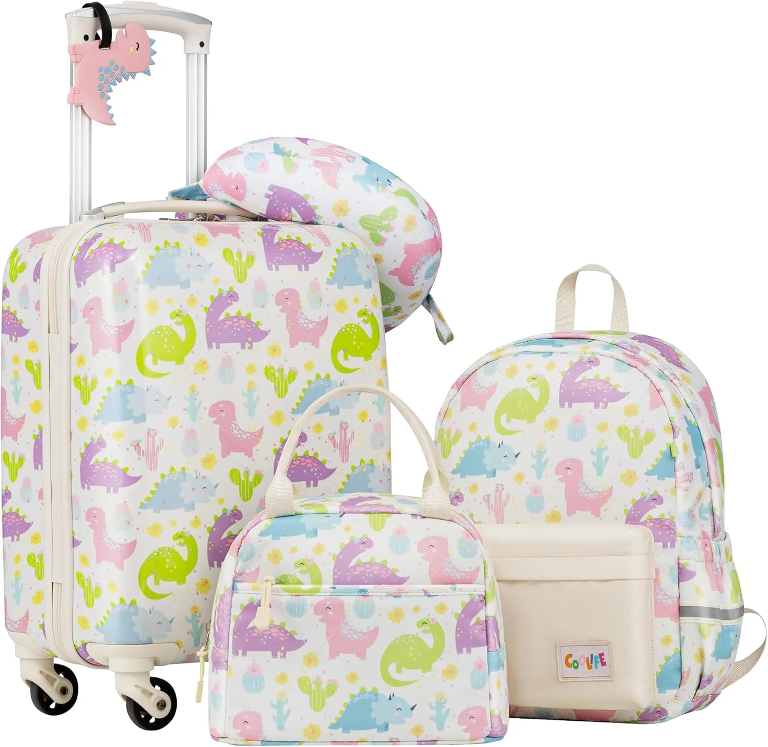Coolife Kid’s Luggage Set 5 Piece Suitcase Set 16’’ Carry on Hardside Spinner Toddler Luggage Travel Rolling Luggage Girls Boys