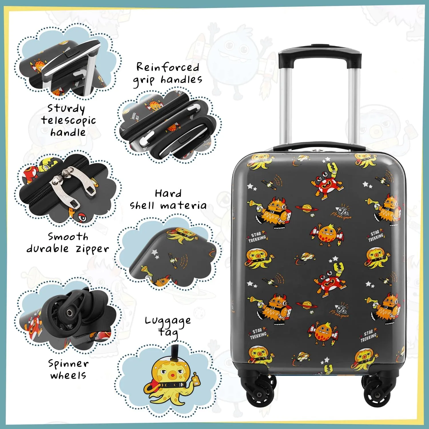 Coolife Kid’s Luggage Set 5 Piece Suitcase Set 16’’ Carry on Hardside Spinner Toddler Luggage Travel Rolling Luggage Girls Boys