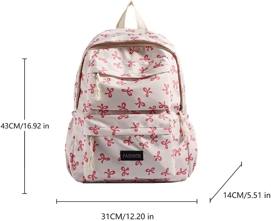 Coquette Bow Backpack Cute Kawaii Laptop Backpack Aesthetic Travel Daypack for Women Bow Rucksack