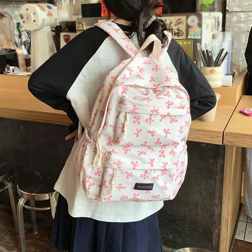 Coquette Bow Backpack Cute Kawaii Laptop Backpack Aesthetic Travel Daypack for Women Bow Rucksack
