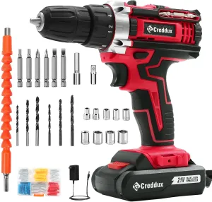 Cordless Drill Set 21v Power Drill Cordless With Battery & Charger, 84pcs Accessories Electric Drills Variable Speed, 3/8" Keyless Chuck, Built-In Level and 2 Driver Red kit