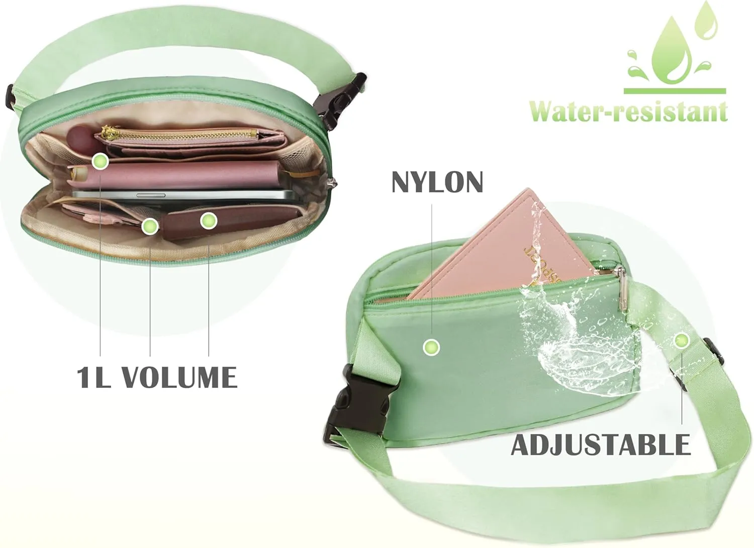 COSHAYSOO Green Belt Bag Crossbody Initial Fanny Waist Pack Small Travel Purse for Teen Girls Sisters Daughter Granddaughter Birthday Christmas Gift Preppy Girly Monogram Cute Fashion Letter E