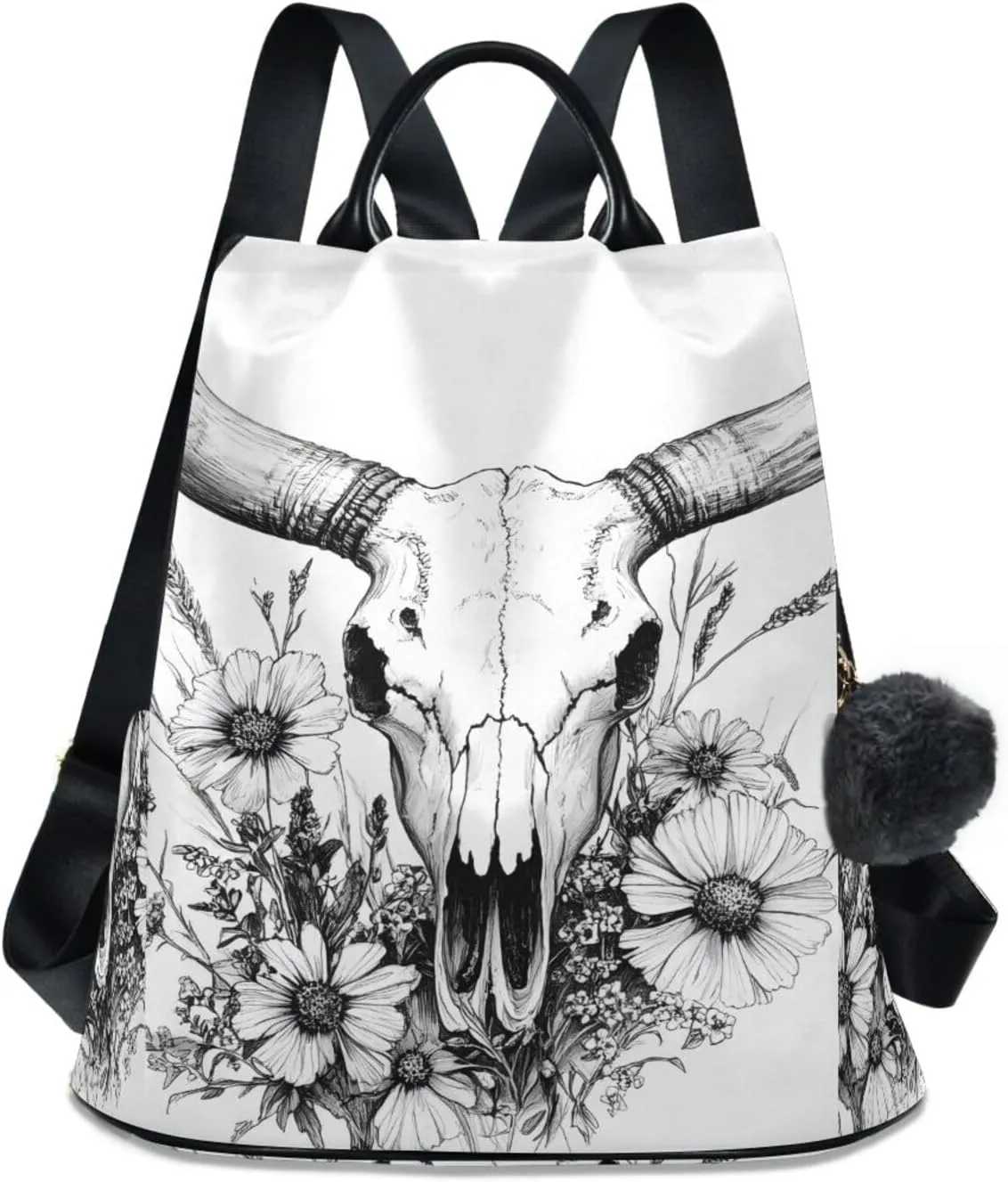 Cow Goat Skull Backpack for Women Anti Theft Large Fashion Travel Shoulder Bag Purse Rucksack Lightweight
