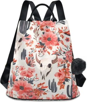 Cowboy Boots Cactus Red Flower Backpack for Women Anti Theft Large Fashion Travel Shoulder Bag Purse Rucksack Lightweight
