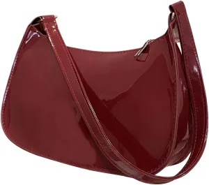 COZYEASE Women's Glossy Shoulder Bag Top Handle Zipper Closure Underarm Bag Leather Satchel Purse