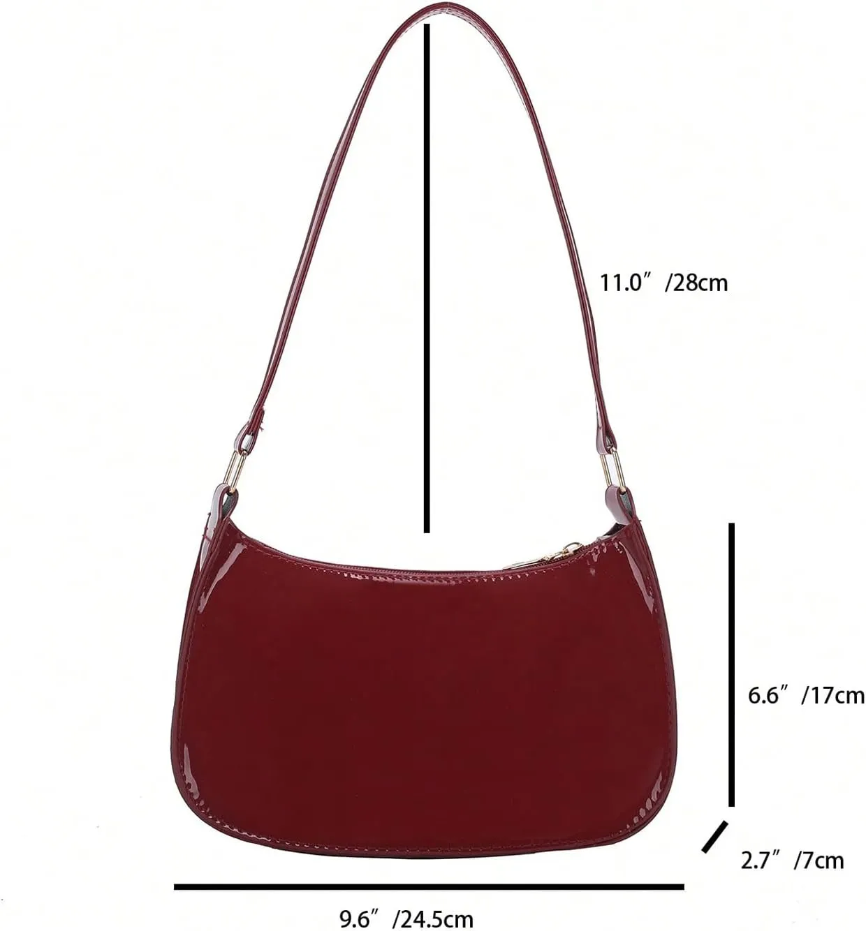 COZYEASE Women's Glossy Shoulder Bag Top Handle Zipper Closure Underarm Bag Leather Satchel Purse