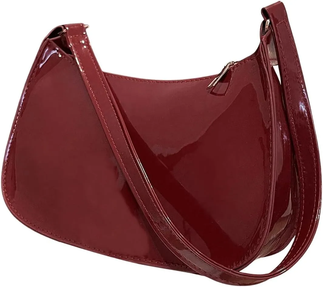 COZYEASE Women's Glossy Shoulder Bag Top Handle Zipper Closure Underarm Bag Leather Satchel Purse